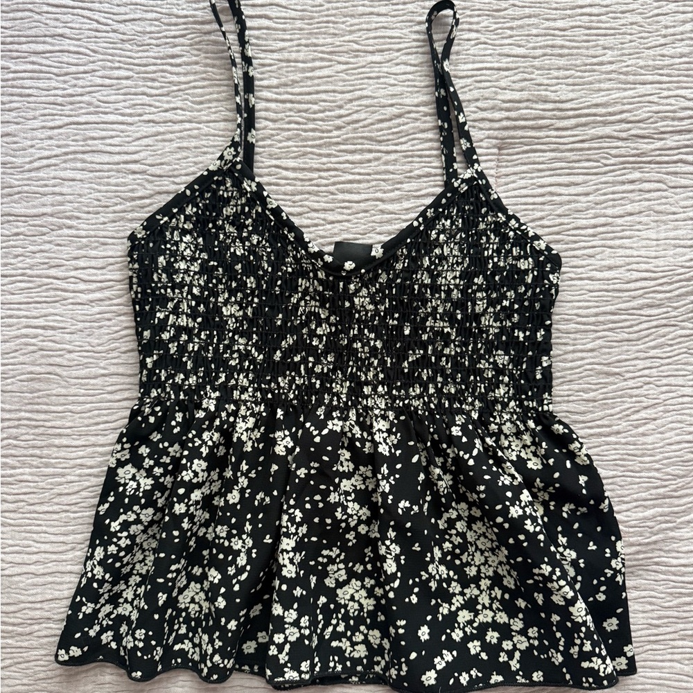 J.O.A. Black Smocked Ruffled Camisole